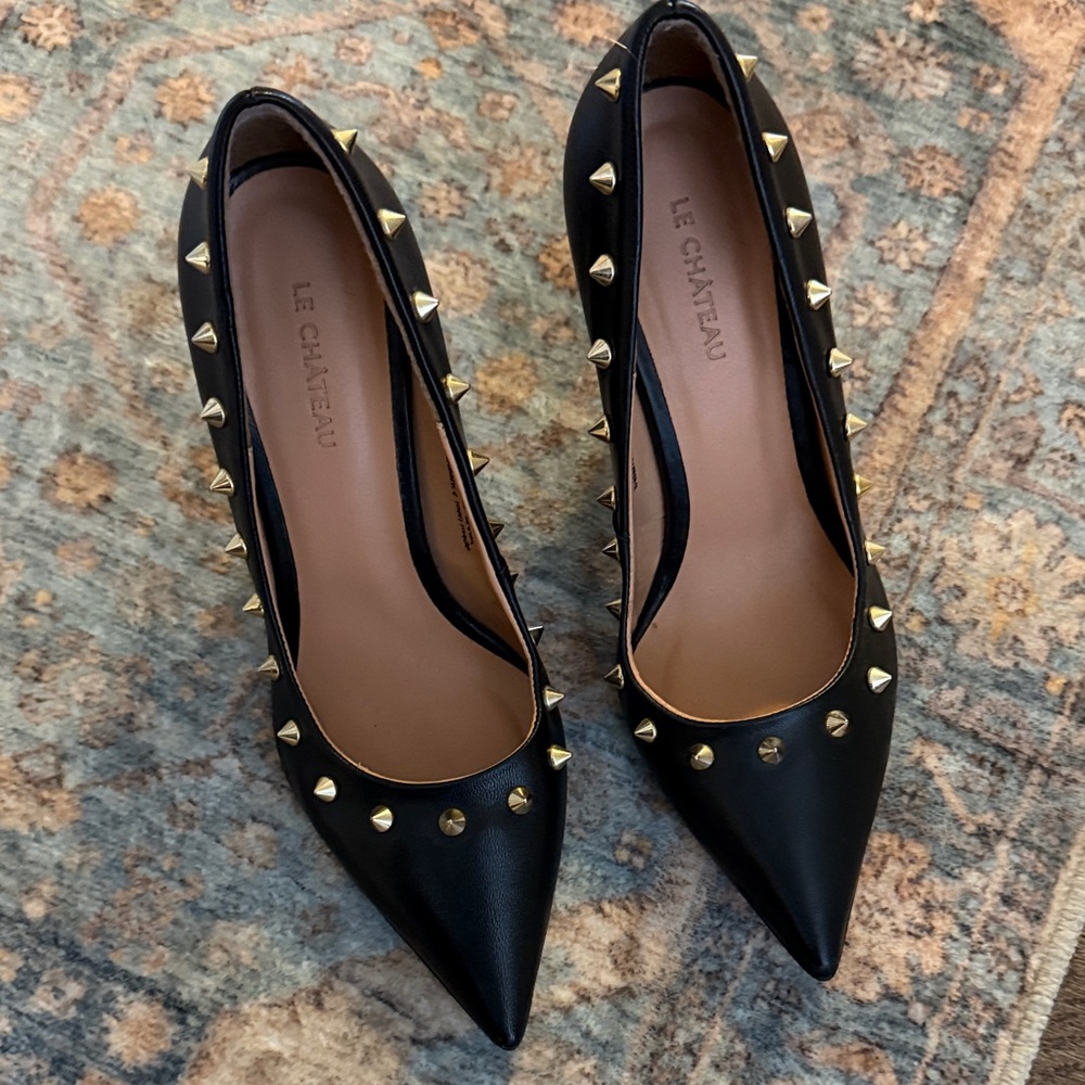 Le Chateau Black and Gold Studded Heels